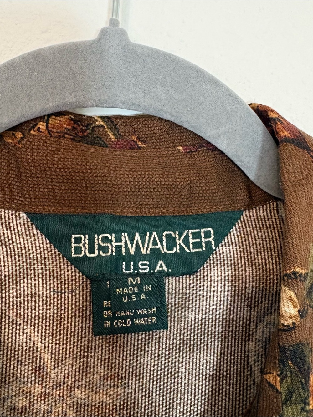 Vintage Bushwacker USA Brown Floral/Leaves Long-Sleeve Button-Down Shirt - Picture 2 of 6